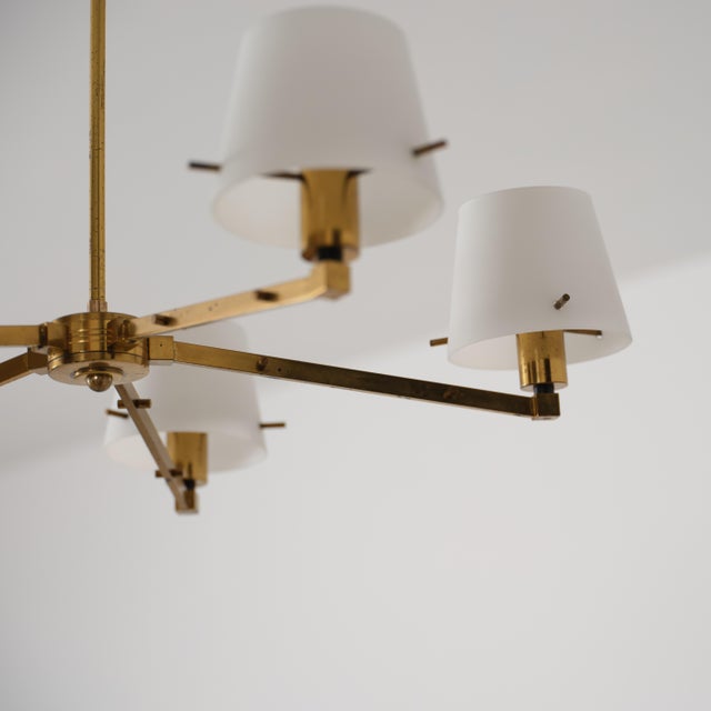 Vintage Italian Brass and Opaline Glass Chandelier, 1950s For Sale - Image 6 of 13