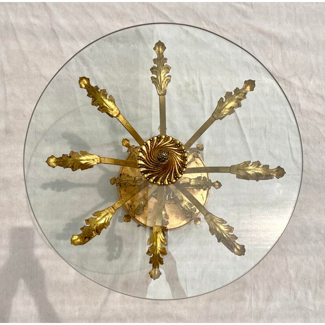 Arthur Court Italian Hollywood Regency Gilt Gold Tole and Glass Side Table For Sale - Image 4 of 10