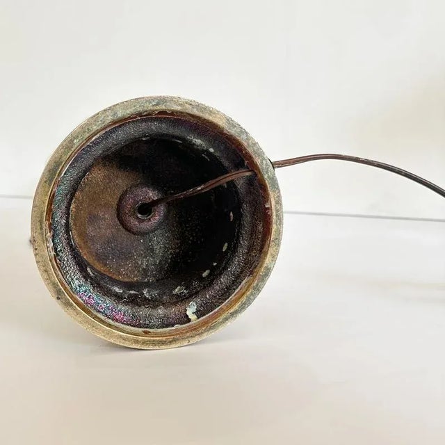 Mid-Century Stiffel Torchiere Table Lamp Hollywood Regency Brass With White Crackle Glaze Ceramic Vase Body Unsigned For Sale - Image 9 of 12