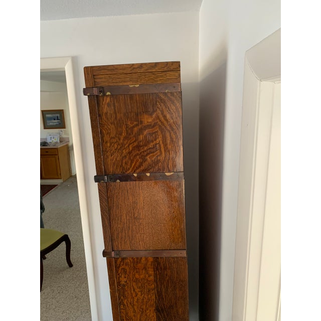 Antique Globe Wernicke Barrister Bookcase Quartersawn Oak W/ Drop Front Secretary Desk + Leaded Glass For Sale - Image 6 of 18
