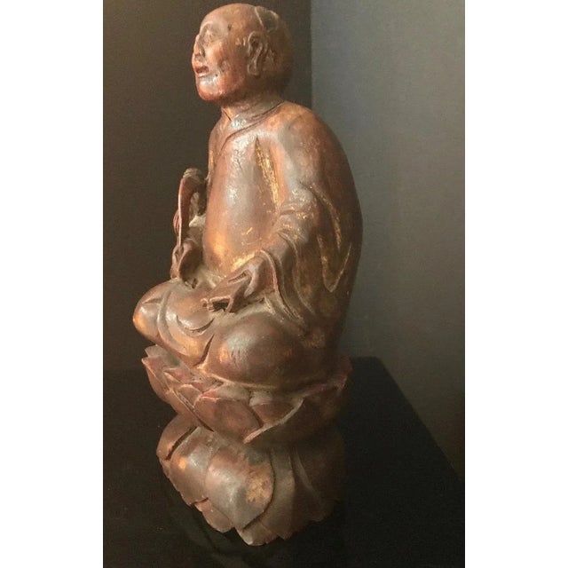 Mid 19th Century Mid 19th Century Antique Chinese Wood Carved Daoist Figurine For Sale - Image 5 of 13