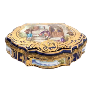 Antique 19th Century French Sevres Porcelain Box in Royal Blue and Gold Decoration
