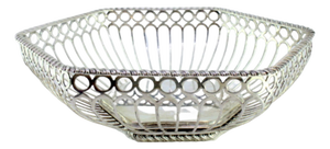 Grid-Shaped Silver Fruit Bowl with Hexagonal Scrolled Frieze