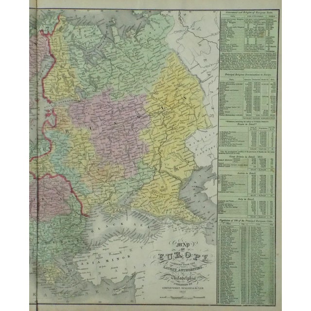 Original engraving by Thomas Cowperthwait, circa 1850. Includes government states, kingdoms and other statistics. Small...