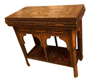 Early 19th Century Syrian Antique Inlaid Folding Game Table With Mother of Pearl Inlaid .
