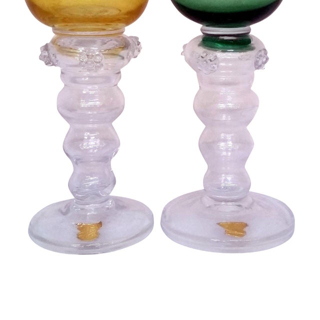 Gulla Skruf Green & Yellow Wine Goblets - A Pair For Sale - Image 4 of 7