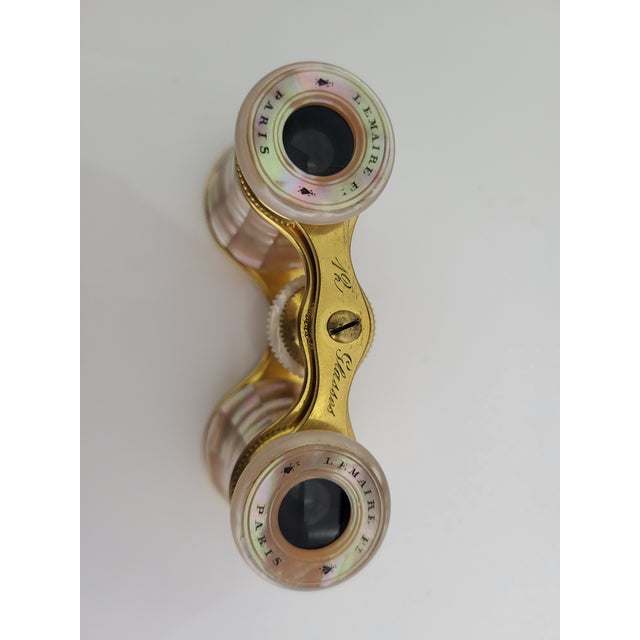 Metal Antique Lemaire Fi Paris Mother of Pearl Inlay Opera Glasses Binoculars & Case For Sale - Image 7 of 13