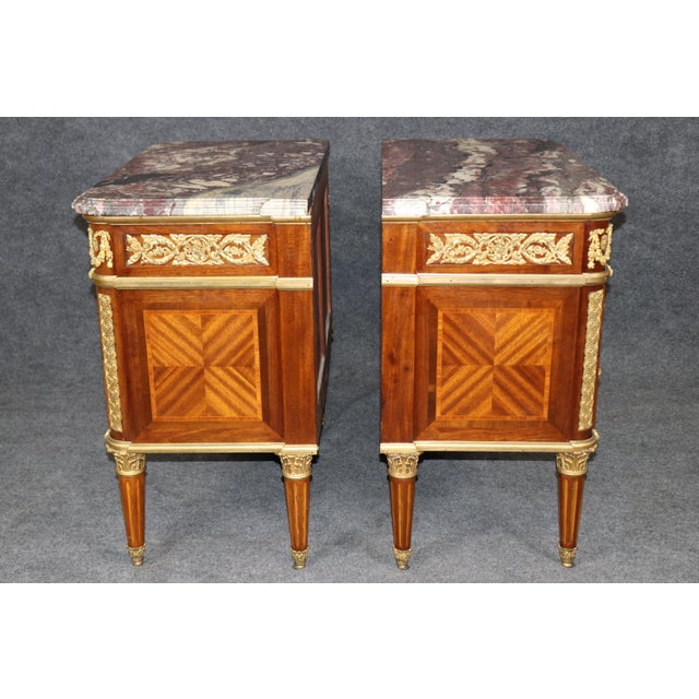 French Pair Paul Sormani Antique Louis XVI Style Ormolu Mounted Commodes For Sale - Image 3 of 16