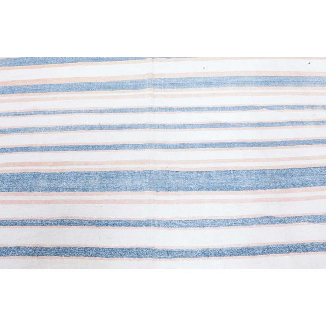 Textile Doris Leslie Blau Vintage Indian Dhurrie Striped Blue Beige Rug For Sale - Image 7 of 8