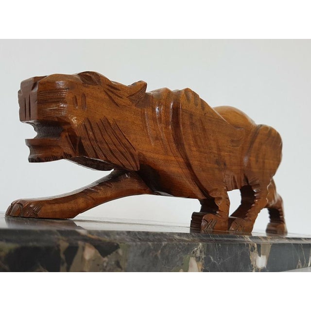 Art Deco Panther in Walnut and Marble, 1920s-1930s For Sale - Image 3 of 11