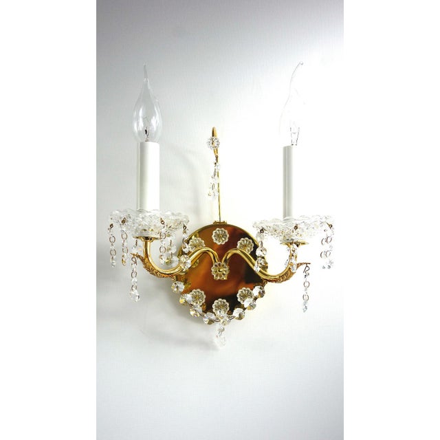 Antique Brass and Lead Crystal Wall Lamps from Palwa, 1960s, Set of 2 For Sale - Image 4 of 7