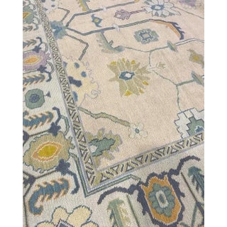 Modern Handknotted Oushak Rug in Blue, Marigold & Sage, 4' x 6' For Sale