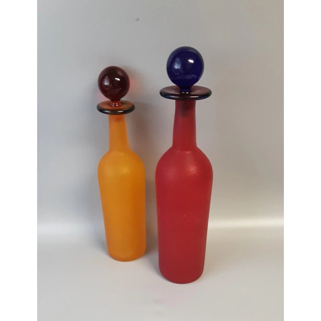 Mid 20th Century Vintage Frosted Glass Decanters by Franco Moretti- Set of 2 For Sale - Image 5 of 5