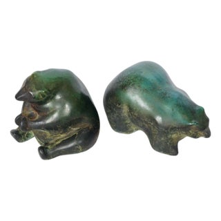 1970s Tony Evans Style Raku Bear Pottery Sculptures - A Pair For Sale