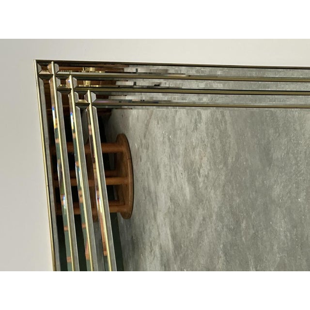 Large Brass Beveled Facet Cut Rectangular Mirror, 1980s For Sale - Image 5 of 13