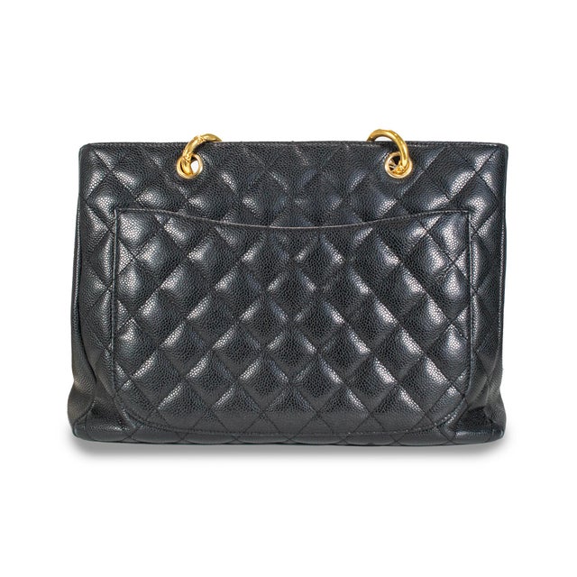Modern Chanel Grand Shopping GST Black Caviar Quilted Pattern Leather Tote Handbag For Sale - Image 3 of 10