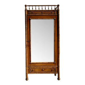 Vintage Boho Carved Bamboo Armoire