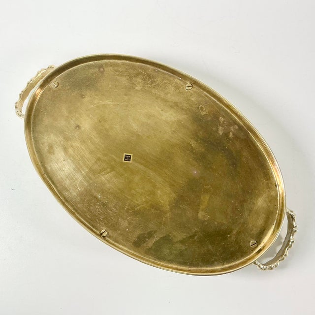 Mid-Century Hollywood Regency Coastal Boho Chic Oval Faux Bamboo Brass Tray, Mottahedeh Attributed For Sale - Image 9 of 13