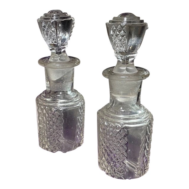 Pair of Antique Crystal Perfume Scent Bottle in Fitted Velour Display Case Box For Sale