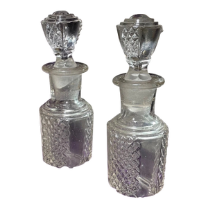 Pair of Antique Crystal Perfume Scent Bottle in Fitted Velour Display Case Box