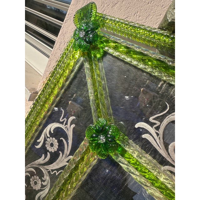 2020s Contemporary Modern Green Venetian Mirror Hand-Carved Murano Glass For Sale - Image 5 of 7