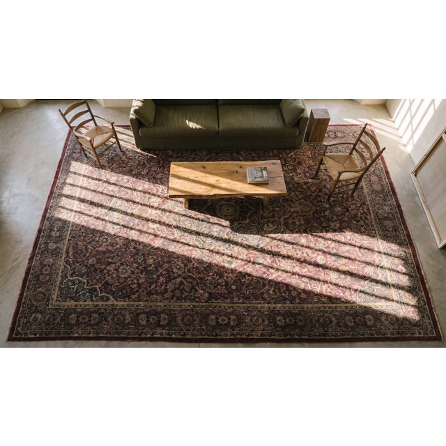 Brilliantly Wine Red Color With Great Medallion and Florid Design Antique Indian Agra Rug For Sale - Image 9 of 11