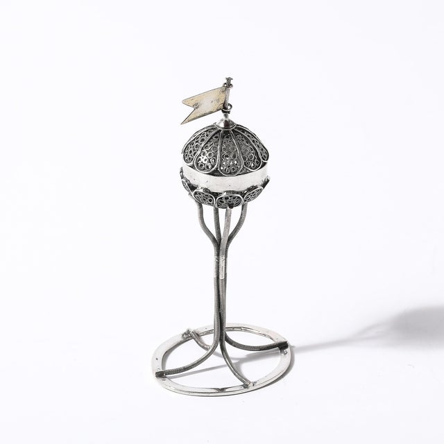 Antique Silver Judaica Spice Container With Vermeil Flag For Sale - Image 12 of 14