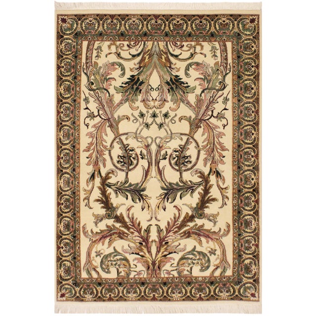 Shabby Chic Bhati Pak-Persian Ivory/Green Wool Rug - 4'1'' X 6'7'' For Sale - Image 9 of 9