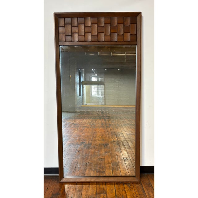 Mid-Century Modern Mid-Century Brutalist Walnut Monumental Wall Mirror For Sale - Image 3 of 7