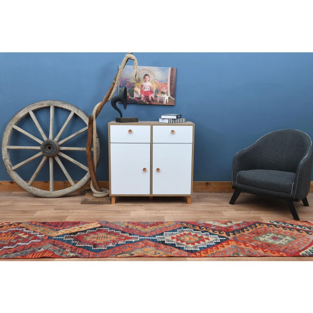 Tribal Colorful Orange Turkish Vintage Oushak Handmade Wool Runner Rug For Sale - Image 3 of 11