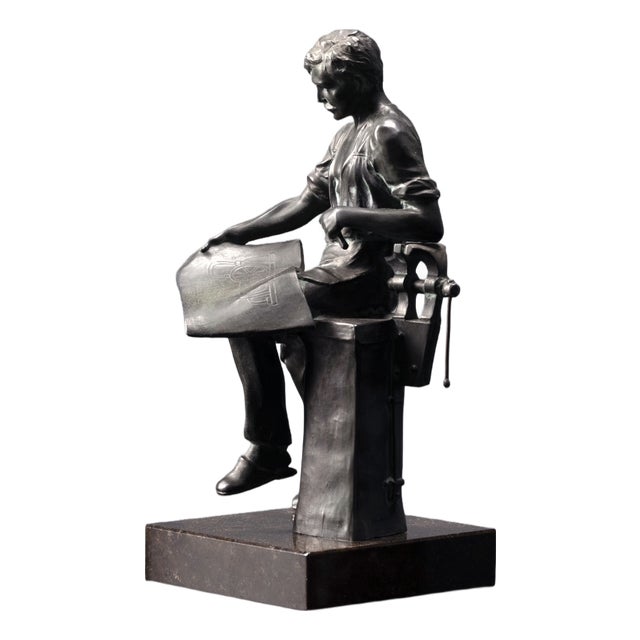 Figurative Statuette, 1910s, Metal on Marble Base For Sale