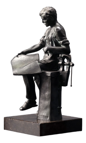 Figurative Statuette, 1910s, Metal on Marble Base