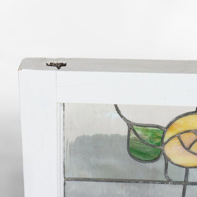 Arts & Crafts Stained Glass Transom Window With Stylized Yellow Roses C1920 For Sale - Image 9 of 14