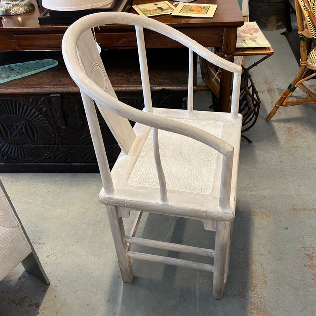 Early 21st Century Whitewash Horseshoe Asian Chair For Sale - Image 5 of 12
