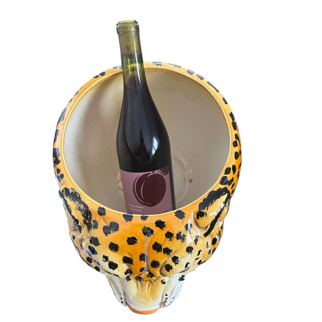 Chelsea House Inc 1970s Monumental Sculptural Leopard Head Cachepot – Hand Painted Ceramic – Hollywood Regency Statement Object For Sale - Image 4 of 12