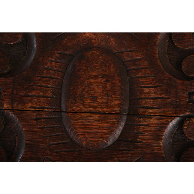 Vintage Jacobean Style Carved Oak Chest For Sale - Image 12 of 16