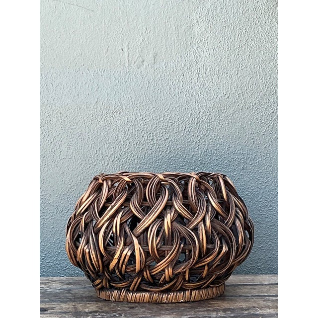 Brown Vintage Handcrafted Woven Rattan Basket For Sale - Image 8 of 12