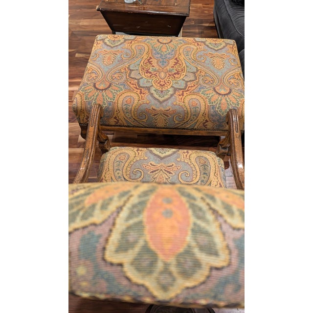 Late 20th Century Guy Chaddock & Co. Westbourne Collection Carved Armchair and Ottoman in Paisley Tapestry With Nailhead Trim For Sale - Image 5 of 12