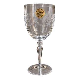 Vintage Lead Crystal Wine Glasses with Floral Etching, France, 1980s, Set of 5 For Sale