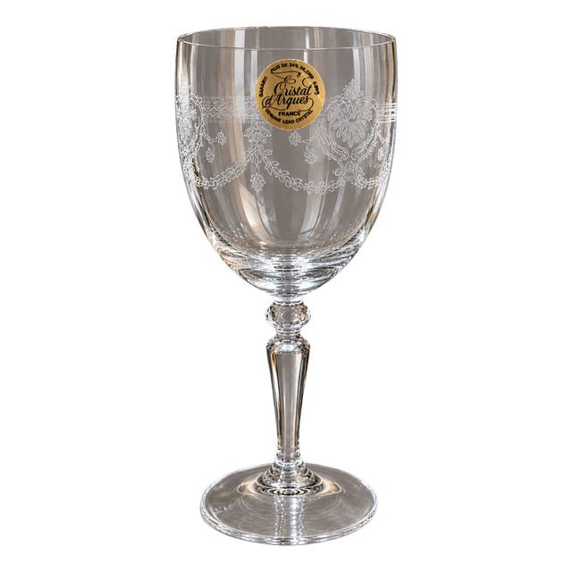 Vintage Lead Crystal Wine Glasses with Floral Etching, France, 1980s, Set of 5 For Sale