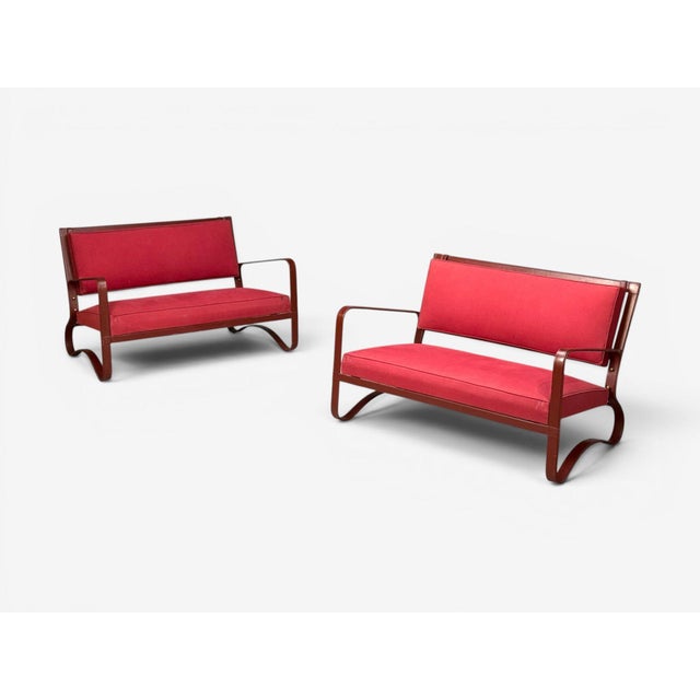 Mid-Century Modern Jacques Adnet, Rare Two Seater Sofas, Leather, Steel, France, 1950s For Sale - Image 3 of 15