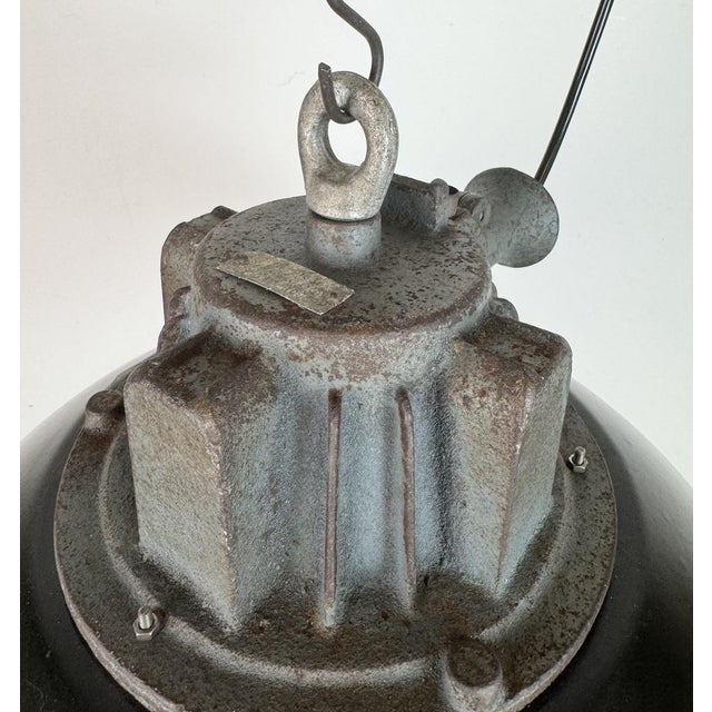 Industrial Black Enamel and Cast Iron Cage Pendant Light from Elektrosvit, 1960s For Sale - Image 11 of 18
