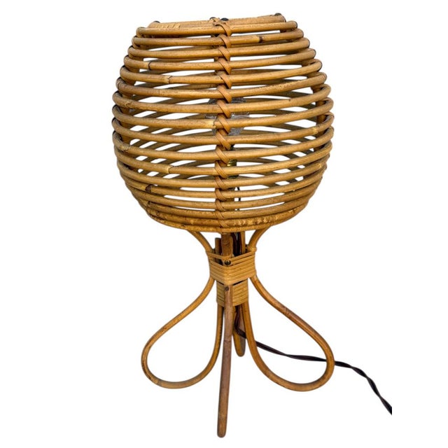 Wood Mid-Century French Rattan and Wicker Table Lamps by Louis Sognot, 1960s, Set of 2 For Sale - Image 7 of 18