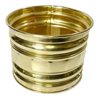 Mid-Century Boho Chic Hollywood Regency Small Brass Round Planter For Sale