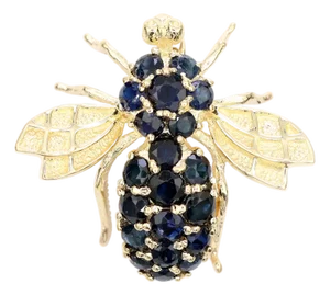 14k (585) Yellow Gold Natural Sapphire Bee Shape Brooch/Pin