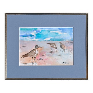 Maryann Stow Florida Seabirds Watercolor Landscape circa 1980 For Sale