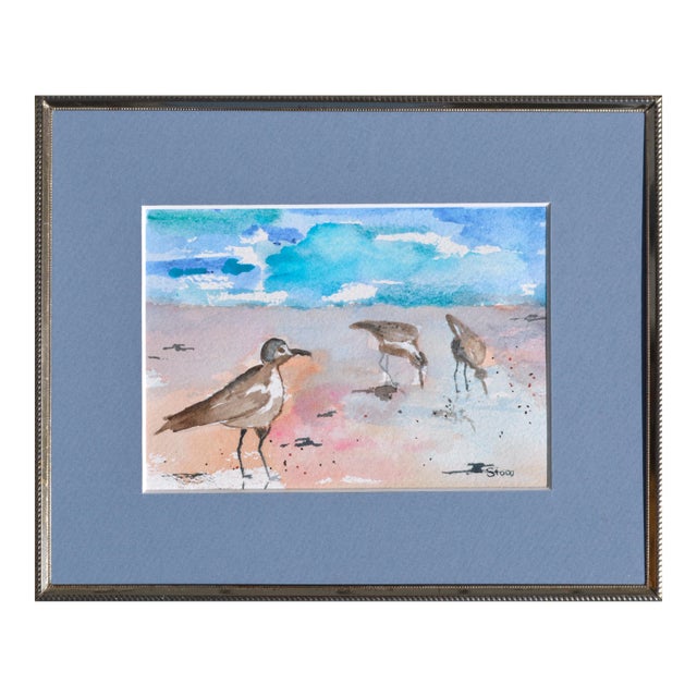 Maryann Stow Florida Seabirds Watercolor Landscape circa 1980 For Sale
