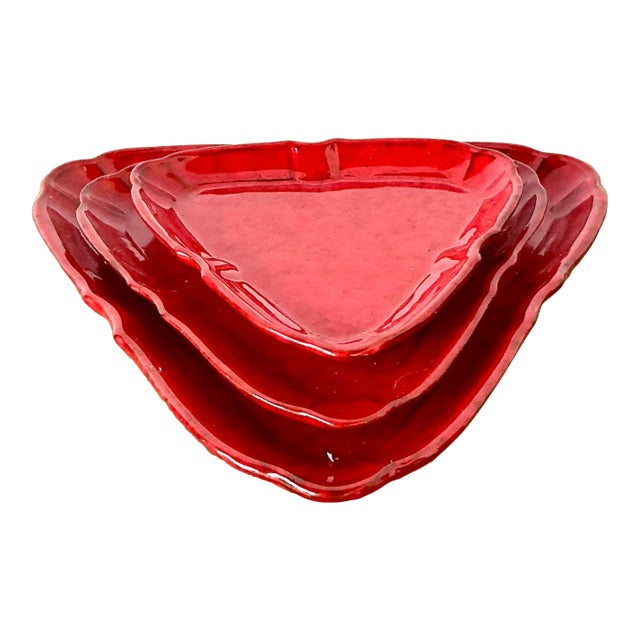 Vintage 1960s Italian Glazed Ceramic Tray Trio For Sale