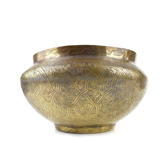 Outstanding hand hammered/ handmade large brass hand engraved jardinière planter. It is highly detailed and decorated,...