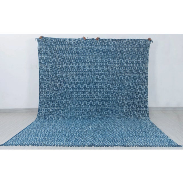 Blue Indigo Hand Woven Bohemian Cotton Flatweave Kilim Rug, Boho Blue Rug 6x9 Ft. For Sale - Image 4 of 10